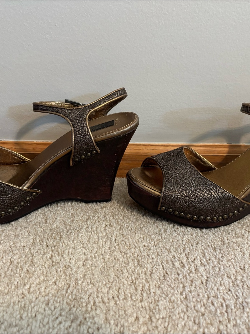 Prada Bronze Metallic Open-Toe Ankle Strap Heels - Picture 2 of 6